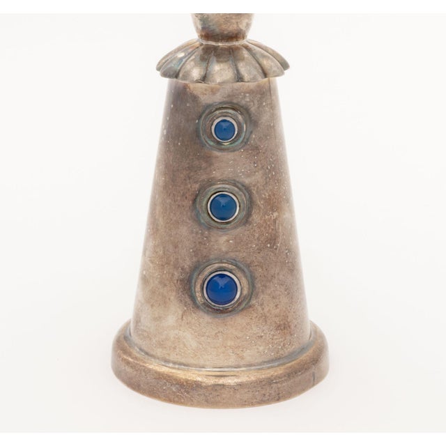 John Boggio for Roux-Marquiand Silver Plate Clown Form Spice or Salt Shaker, with three blue cabochon buttons, marked...