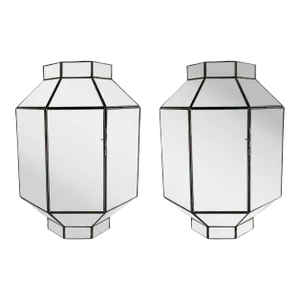 Art Deco Style White Milk Glass Octagon Shaped Chandelier or Pendant, a Pair