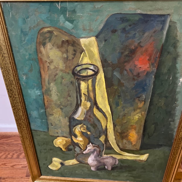 20th Century Oil on Canvas Still Life Composition European School Signed Framed Made 1964 by Kuzmenco For Sale - Image 4 of 11