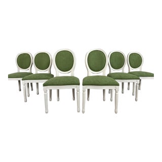 Renewed Vintage French Louis XVI Medallion Back Dining Chairs - Set of 6 For Sale