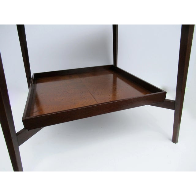Sienna C.1950's Edward Wormley for Dunbar Mahogany & Olive Burl Wood Side/End Table With Brass Sabots & Removable Lower Tray Table For Sale - Image 8 of 13