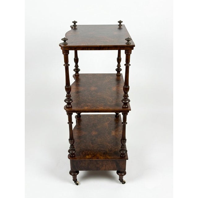 2000 - 2009 Antique Victorian Burr Walnut Whatnot / Étagère Shelf Unit For Sale - Image 5 of 12