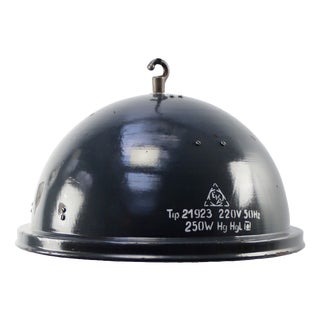 Vintage Industrial Blue Enamel Pendant Lamps For Sale