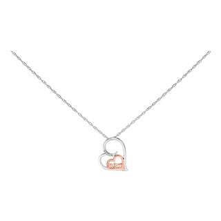 14K Rose Gold Plated Sterling Silver Diamond Accent Mom Heart Pendant Necklace For Sale