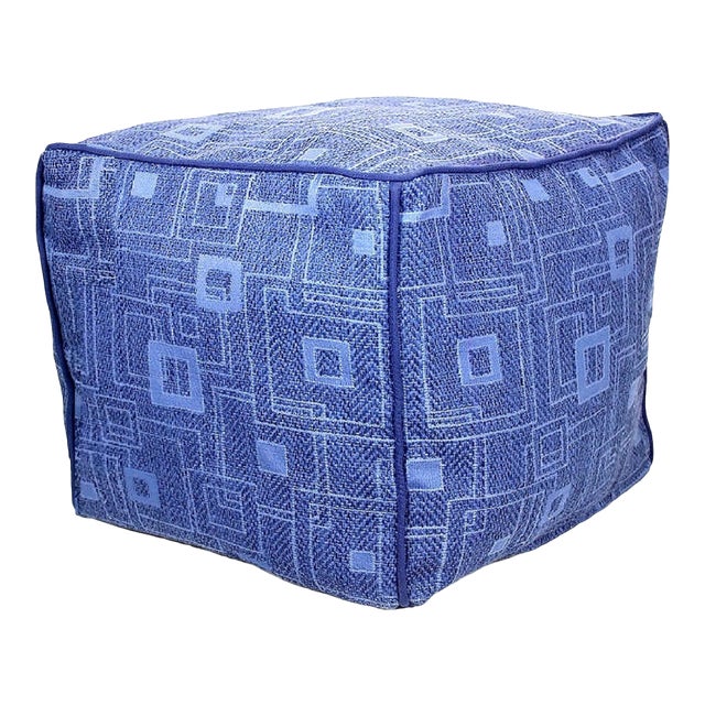 Handwoven Lattice Cube Pouf Ottoman With Piping For Sale