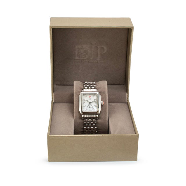 Michele by Fossil Deco 29mm Mww06v00a0046 Diamond Mop Dial Steel Quartz Watch For Sale - Image 9 of 10