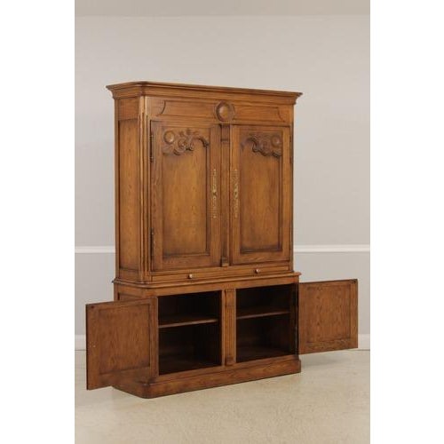 French Country Baker Oak French Country Armoire Bar Cabinet For Sale - Image 3 of 11