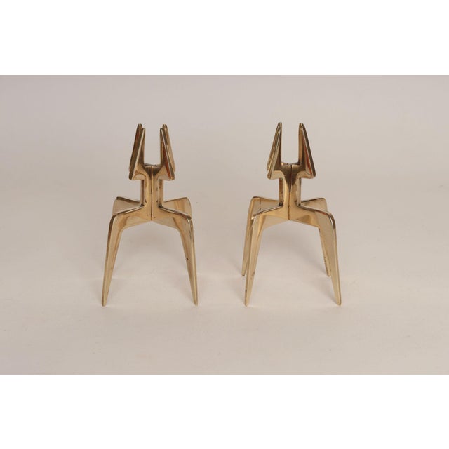 Brutalist-style vintage candleholders (ca. 1970s, USA). Sculptural forms each composed of two flat solid brass pieces...