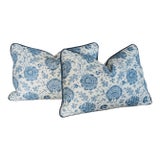Lee Jofa Indiennes Floral Lumbars in Delft With Blue Cord For Sale