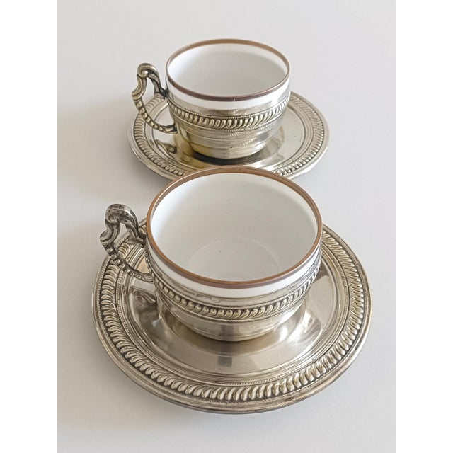 19th Century Victorian Alpaca Silver Coffee Cups and Plates, England, Set of 4 For Sale - Image 4 of 14