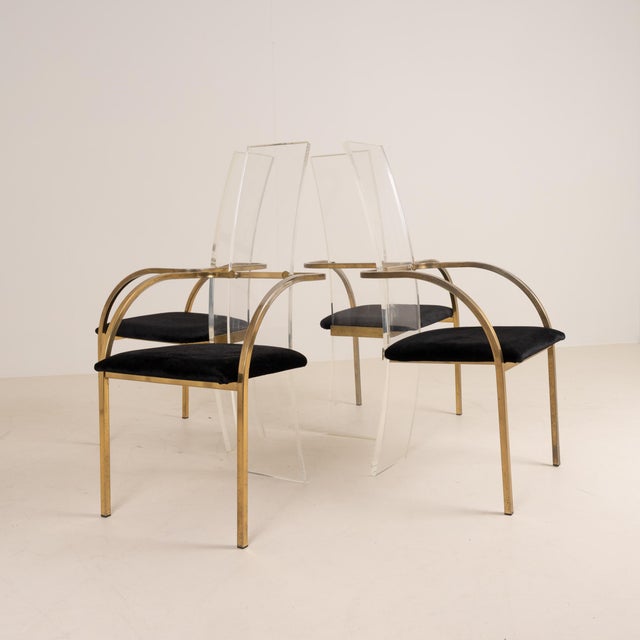 1980s Vintage Chairs in Acrylic and Brass from Belgo Chrome, 1980s, Set of 4 For Sale - Image 5 of 11