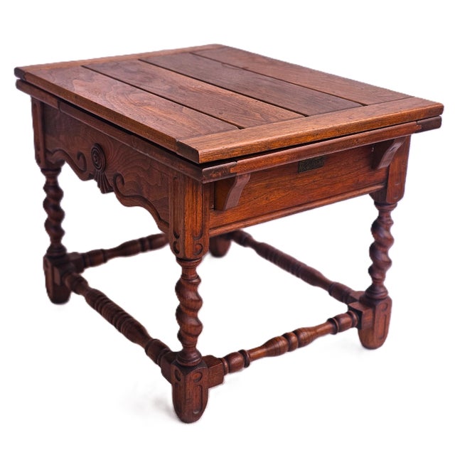 Wood Renaissance Revival Barleytwist Draw‑Leaf Coffee Table by Cochran Chair Co. Adjustable Size For Sale - Image 7 of 18