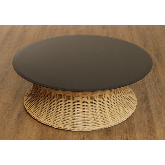 Vintage Wicker Rattan Round Smoked Glass Top Coffee Table Chairish