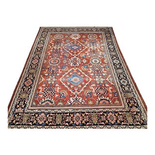 Antique Persian Mahal Sultanabad Rug, Hand-Knotted Wool, Geometric Pattern, 9x12, Red & Navy For Sale