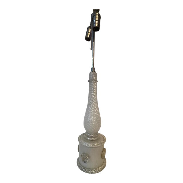 1960s Murano Art Glass Table Lamp Attributed to Toso Murano / Ercole Barovier – Silver Mica Finish For Sale