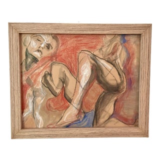 Figurative Drawing : Gorgeous Abstract / Figurative Artwork Newly Framed in Light Wood Frame, Conte Drawing by Erica Everage Art