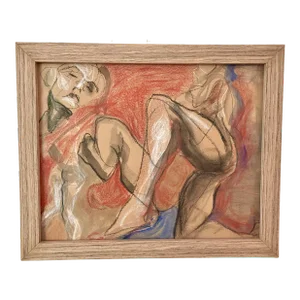 Figurative Drawing : Gorgeous Abstract / Figurative Wood Newly Framed Conte Drawing by Erica Everage-