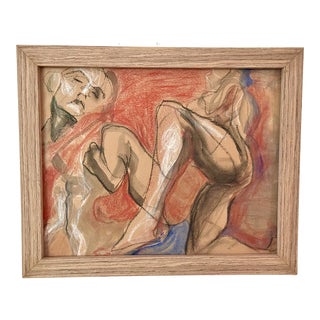 Gorgeous Abstract / Figurative Framed Conte Drawing For Sale