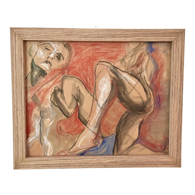 Gorgeous Abstract / Figurative Wood Framed Conte Drawing by Erica Everage For Sale
