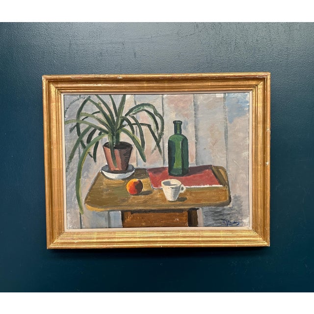 Åke Winnberg, Potted Plant and Green Bottle, 1946, Oil on Canvas, Framed For Sale - Image 15 of 16