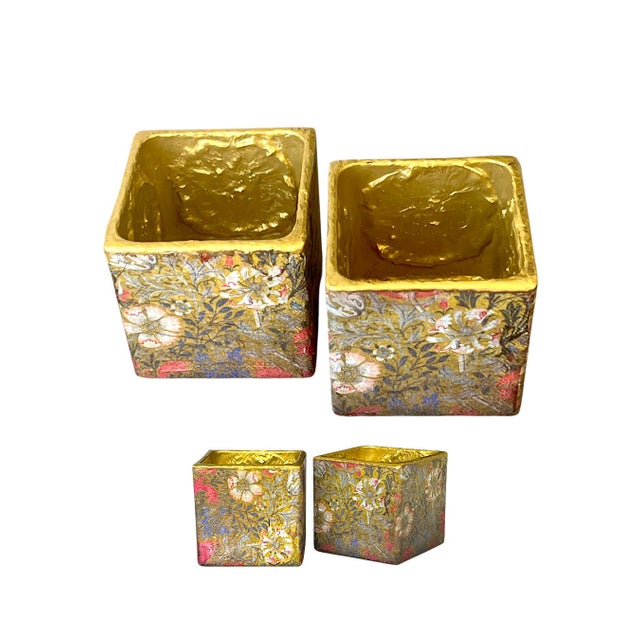 This is a contemporary, one-of-a-kind pair of square glass containers with a studio original finish. They are finished...
