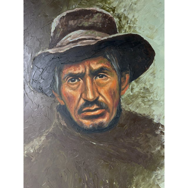 Abstract Vintage Galan Oil Potrait Painting of a Man With Hat, Framed For Sale - Image 3 of 12