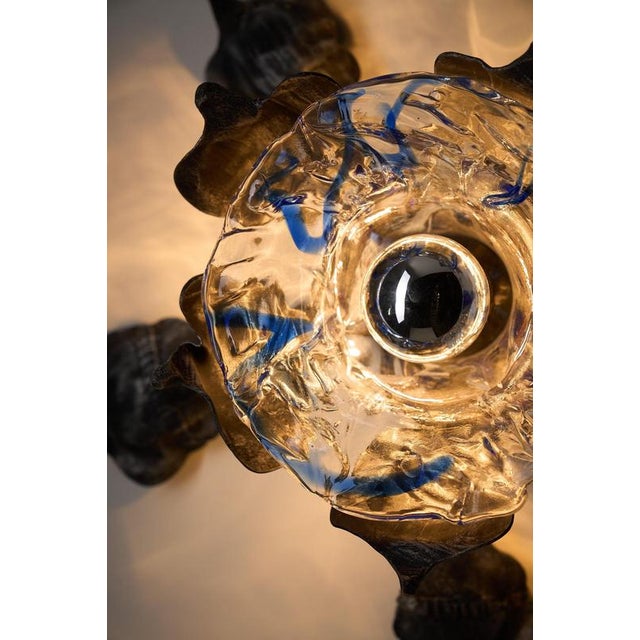 Brutalist Cast Iron and Murano Glass Wall Sconce by Tom Ahlström & Hans Ehrlich, 1960s For Sale - Image 4 of 8