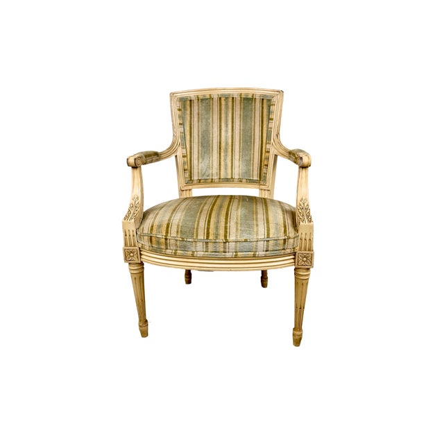 Mid 20th Century Vintage Neoclassical Striped Seat Armchair For Sale - Image 5 of 15