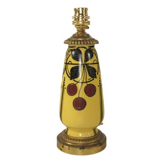 Vintage French Art Nouveau Yellow Pottery Table Lamp, 1920s For Sale