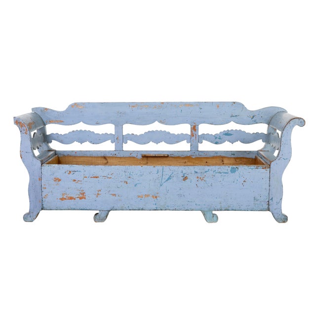 Wood Large Swedish Painted Bench, 1850s For Sale - Image 7 of 12