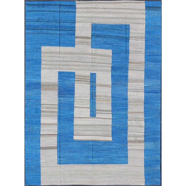 Modern Kilim Rug by Keivan Woven Arts, Cobalt Blue & Gray, 8'3" X 11" For Sale - Image 12 of 12
