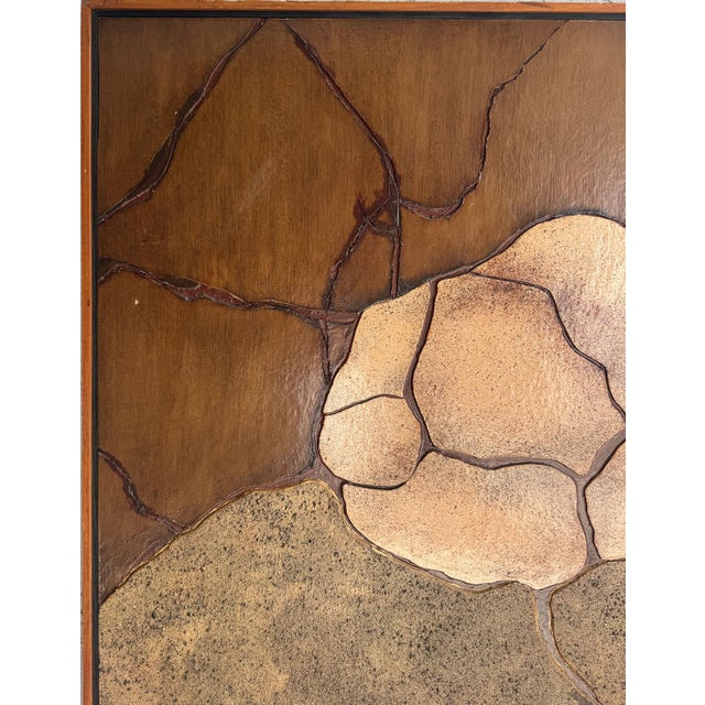 Mid-century Modern Abstract Textured Wood Wall Sculpture Assemblage Offered for sale is a large and elegant handcrafted...