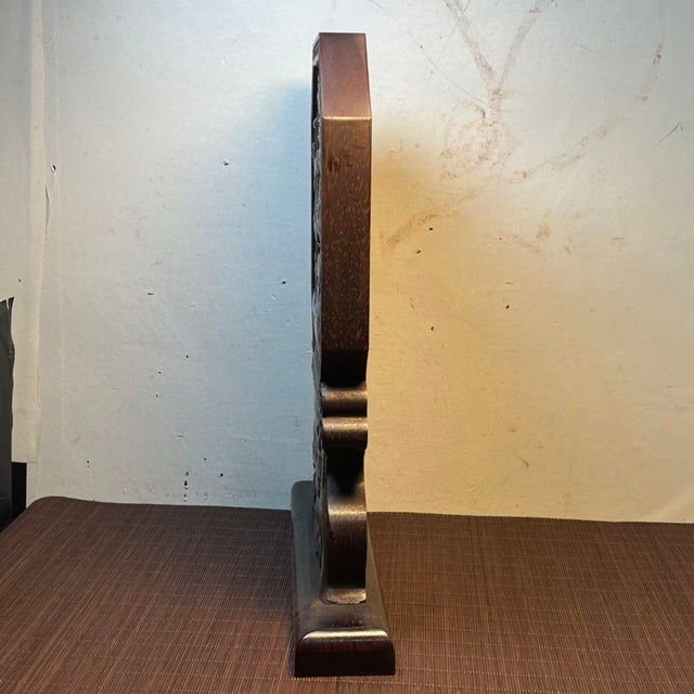 Wood Vintage Chinese Blood Sandalwood Carved "Crane & Pine" Table Screen For Sale - Image 7 of 9