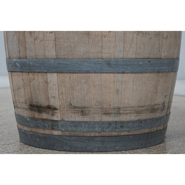 1900 - 1909 Vintage Oak Wine Barrel Table W. Glass Top For Sale - Image 5 of 13