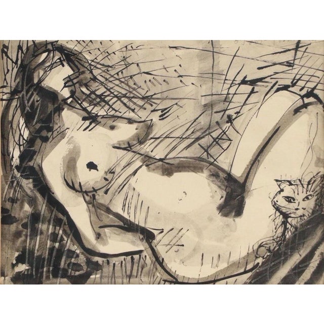 Mid century original painting by Kazimierz Podsadecki (Polish, 1904-1970). An abstract expressionist style ink on paper...