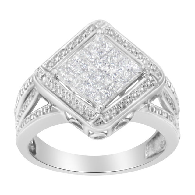 Elegant and timeless, this gorgeous 92.5% sterling silver cocktail ring features 0.4 carat total weight of diamonds with a...