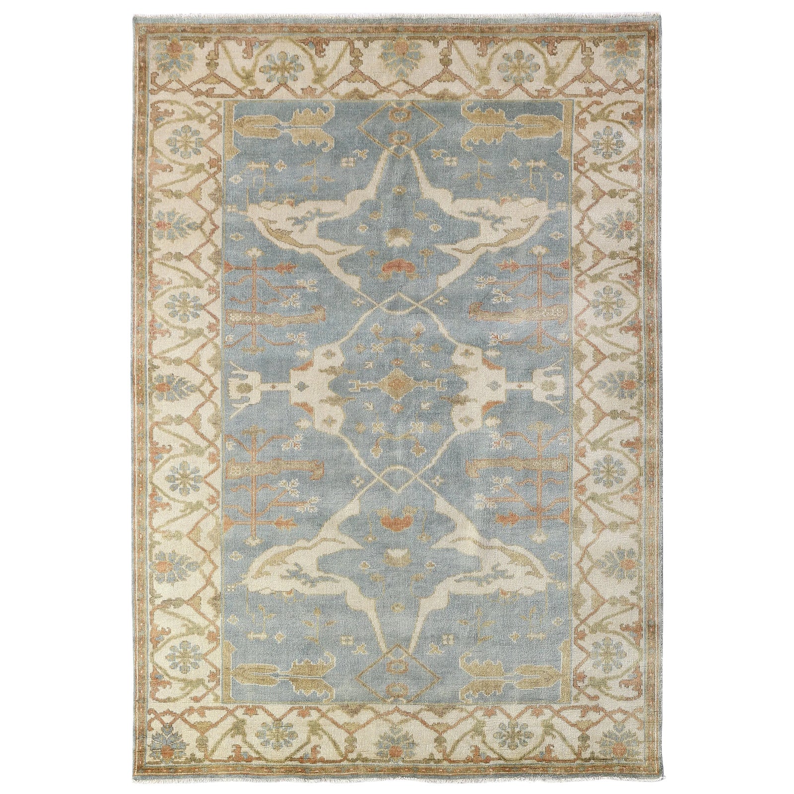 Exquisite Rugs Oushak Hand knotted Wool Blue/Ivory Rug6'x9' Chairish