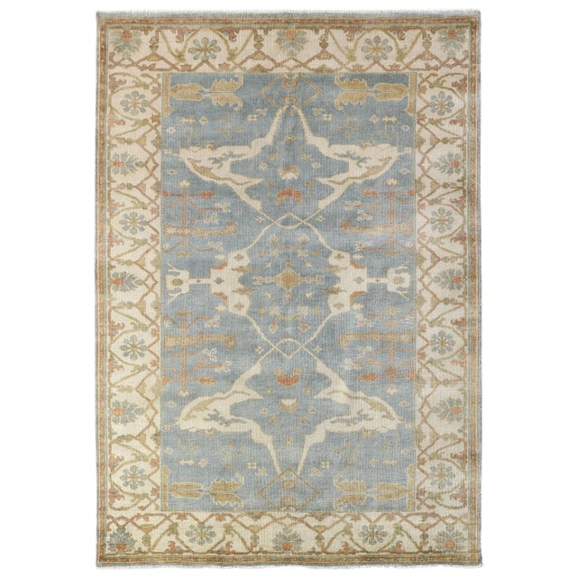 Exquisite Rugs Oushak Hand knotted Wool Blue/Ivory Rug-6'x9' For Sale