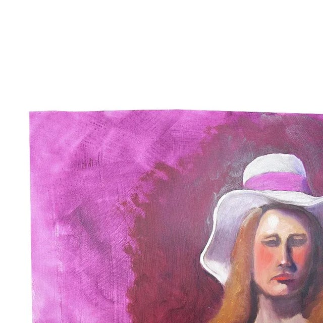 1970s Hot Pink Portrait Painting of a Woman - 1970s 23" X 17.5" For Sale - Image 5 of 9