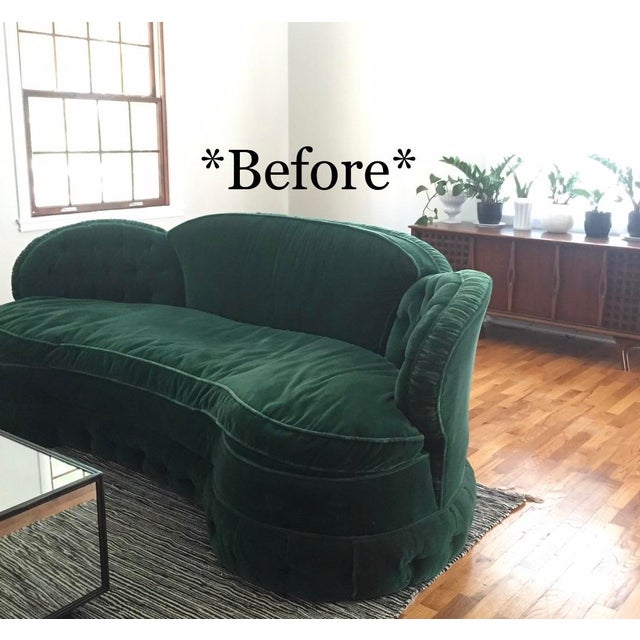 Vintage Reupholstered Tufted Kidney Sofa For Sale - Image 11 of 11