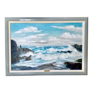 Bennett Bradbury (1914–1991) Mid-Century Oil Painting "Rough Sea From Maui" For Sale