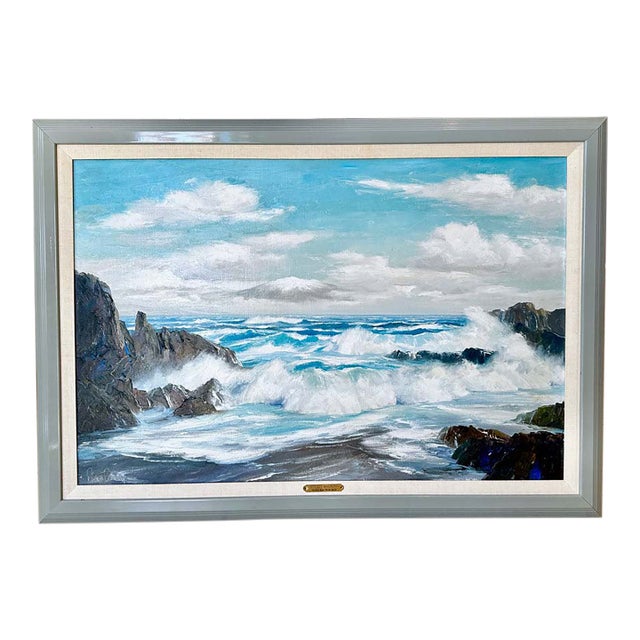 Bennett Bradbury (1914–1991) Mid-Century Oil Painting "Rough Sea From Maui" For Sale