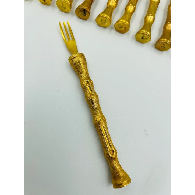 Vintage Gold Tone Bamboo-Style Cocktail Forks From Buffums’ Dept. Store - Set of 12 For Sale In Los Angeles - Image 6 of 11