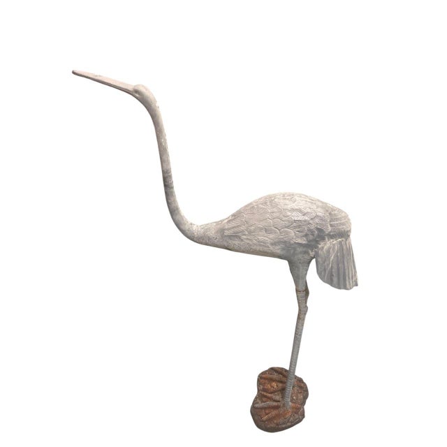 Vintage Cast Iron Crane Garden Statue For Sale - Image 4 of 12