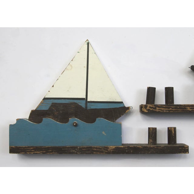 1940s Circa 1940s Wood Sailboat Ring Toss Game, Pair For Sale - Image 5 of 9