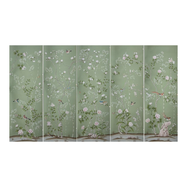 Chinoiserie Mural Hand Painted Wallpapers 3ft X 8ft/Panel - 5 Panels For Sale
