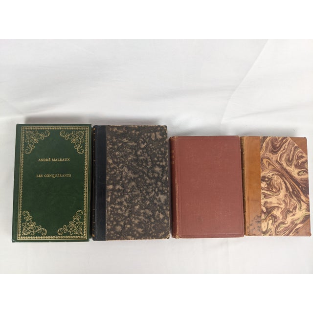 Vintage European Decorative Library Books in Green, Black, Burgundy & Tan, Set of 4 For Sale - Image 4 of 14