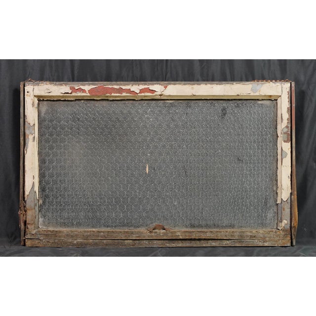 Reclaimed Wormy Chicken Wire Glass Window 32 X 19 In. For Sale - Image 6 of 7