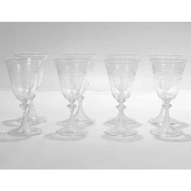 Set of 8 Antique Stourbridge Etched & Engraved Glass Wine Glasses For Sale - Image 14 of 18
