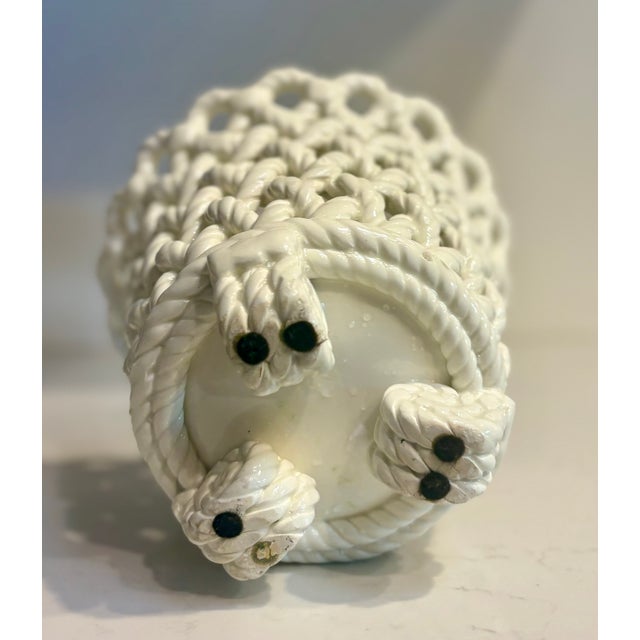 Mid-Century Modern 1960’s Trompe-L’oeil White Ceramic Rope Cache Pot For Sale - Image 3 of 10
